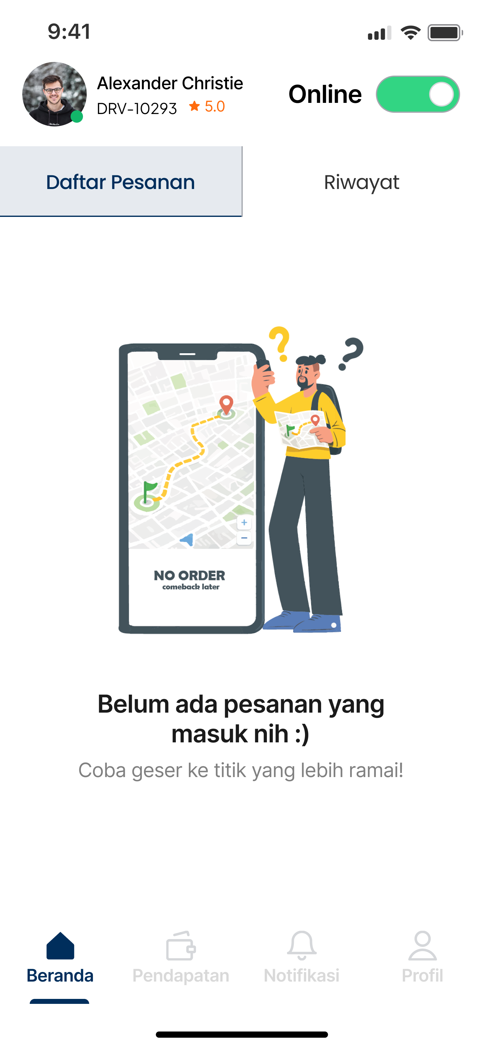Aktifkan aplikasi dan mulai antar pesanan kapan saja